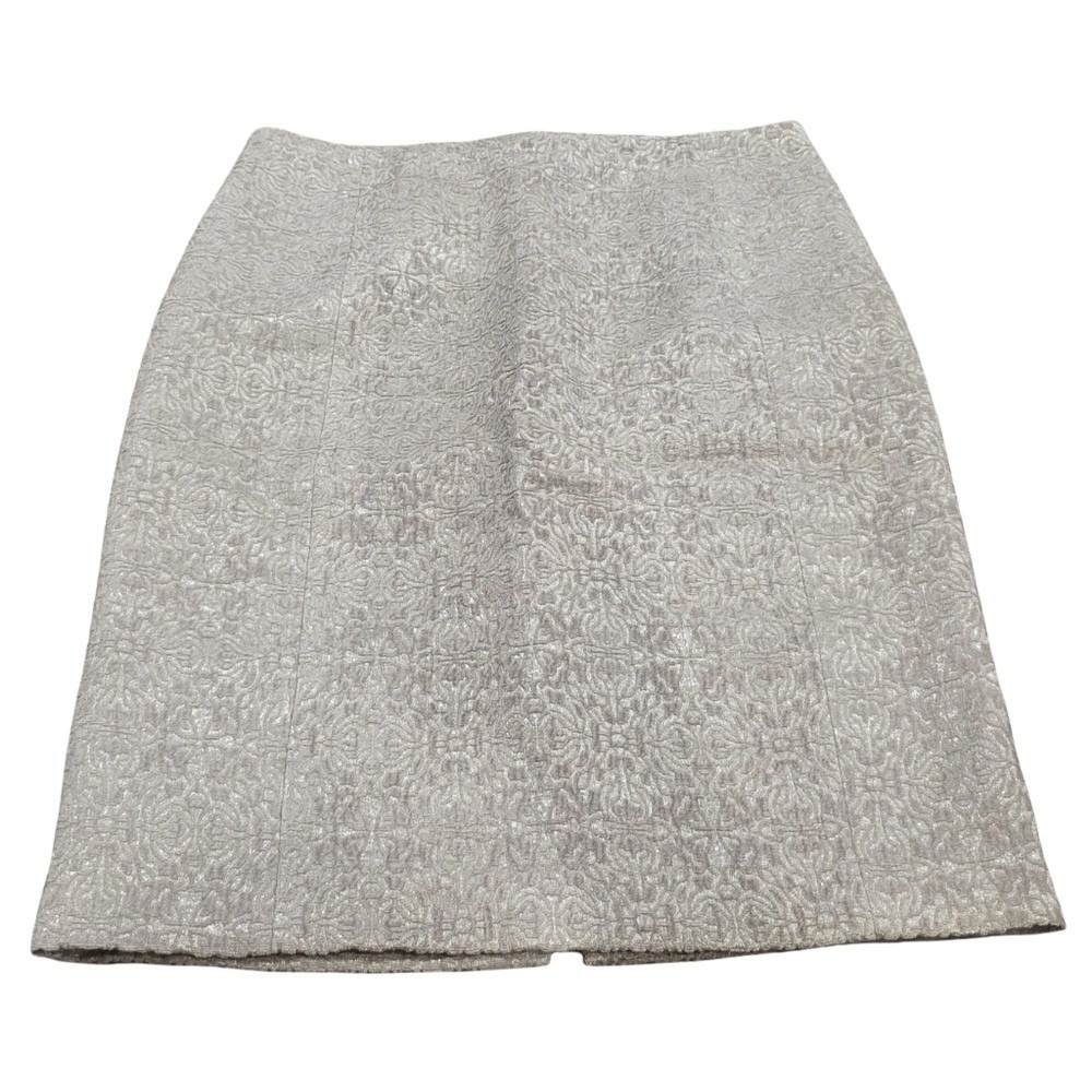 ANN‎ TAYLOR Brocade Textured Pencil Skirt Silver Metallic Formal Business Size 8